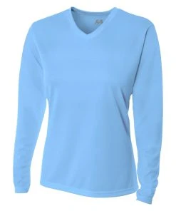 A4 Womens Long Sleeve V Neck Birds Eye Mesh Tee Volleyball Top
