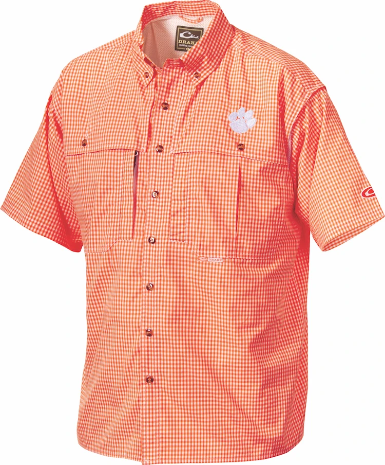 Drake Clemson Plaid Wingshooter's Shirt Short Sleeve