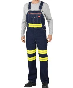 Dickies Mens E Vis Bib Overall With Yellow Tape